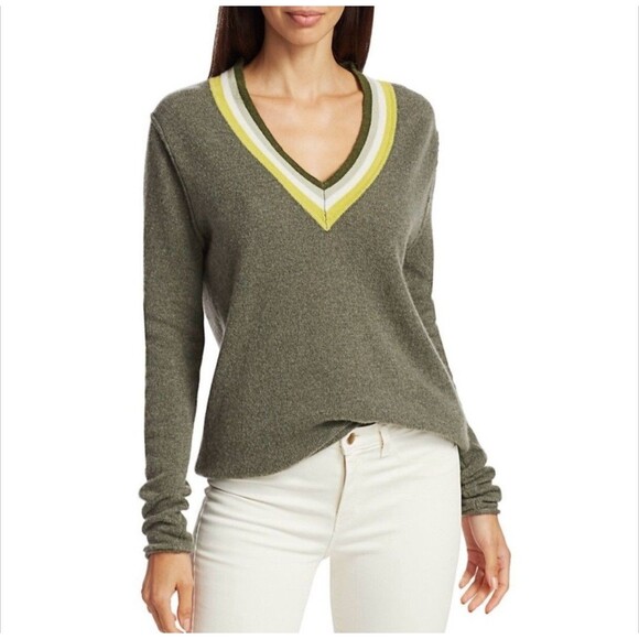 ATM CASHMERE DEEP V-NECK SWEATER SAFARI Small - Picture 1 of 9